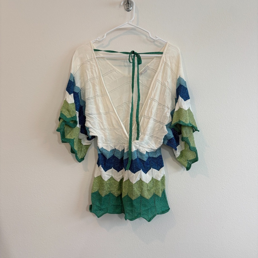 Y2K Sirencore Knit Top L Charlotte Russe Chevron Blouse Knit V Neck Boho Coastal